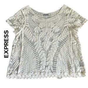 Express Women's Boho Lace Short Sleeve Blouse SZ PS